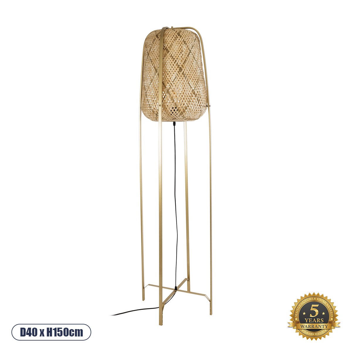 02301_0 GLOBOSTAR® MEILANI 02301 Boho Επιδαπέδιο Φωτιστικό με Ντουί 1 x E27 AC 220-240V IP20 - Χρυσό & Μπεζ - Μ40 x Π40 x Υ150cm - Image 1