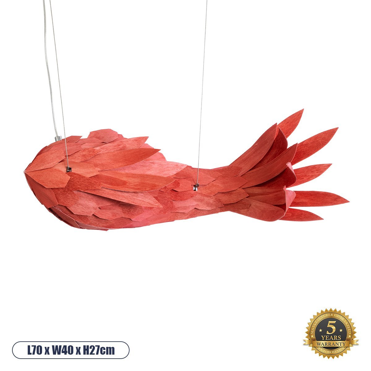 02360_0 GLOBOSTAR® GOURAMI 02360 Μοντέρνο Κρεμαστό Φωτιστικό Οροφής με Ντουί 1 x E27 AC 220-240V IP20 - Κόκκινο - Μ70 x Π40 x Υ27cm - Image 1