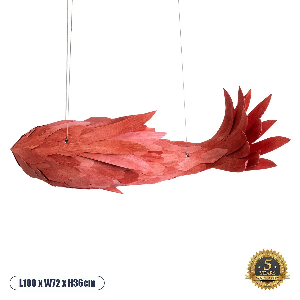 02361_0 GLOBOSTAR® GOURAMI 02361 Μοντέρνο Κρεμαστό Φωτιστικό Οροφής με Ντουί 1 x E27 AC 220-240V IP20 - Κόκκινο - Μ100 x Π72 x Υ36cm - Image 1