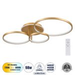GLOBOSTAR® NEMESIS 61110 Μοντέρνο Φωτιστικό Οροφής LED 98W 11858lm 360° AC 220-240V IP20 Ρυθμιζόμενο Λευκό CCT με Χειριστήριο από 2700K έως 6000K Dimmable - Lumileds SMD Chip - Χρυσό Βούρτσας - Μ89 x Π60 x Υ19cm - 3 Χρόνια Εγγύηση - Image 2