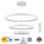 GLOBOSTAR® NEMESIS TRIO 61171 Μοντέρνο Κρεμαστό Φωτιστικό Οροφής LED 120W 14723lm 360° AC 220-240V IP20 Ρυθμιζόμενο Λευκό CCT με Χειριστήριο από 2700K έως 6000K Dimmable - Lumileds SMD Chip - Λευκό Ματ - Μ80 x Π80 x Υ80cm - 3 Χρόνια Εγγύηση - Image 2