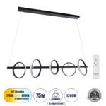 GLOBOSTAR® CIRCOLARE 61319 Μοντέρνο Κρεμαστό Φωτιστικό Οροφής LED 75W 8400lm 360° AC 220-240V IP20 Ρυθμιζόμενο Λευκό CCT με Χειριστήριο από 2700K έως 6000K Dimmable - Lumileds SMD Chip - Μαύρο Ματ - Μ120 x Π25 x Υ25cm - 3 Χρόνια Εγγύηση - Image 2