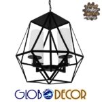 GLOBOSTAR® DASTAR 01001-1 Vintage Κρεμαστό Φωτιστικό Οροφής με Ντουί 4 x E27 AC 220-240V IP20 - Μαύρο & Λευκό - Μ52 x Π52 x Υ53cm - Image 3