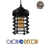 GLOBOSTAR® DARSEY 10001145 Vintage Κρεμαστό Φωτιστικό Οροφής με Ντουί 1 x E27 AC 220-240V IP20 - Μαύρο - Μ10 x Π10 x Υ25cm - Image 3