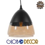 GLOBOSTAR® OLIVER 10001231 Vintage Κρεμαστό Φωτιστικό Οροφής με Ντουί 1 x E27 AC 220-240V IP20 - Μαύρο & Μελί - Μ20 x Π20 x Υ21cm - Image 3