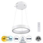 GLOBOSTAR® NEMESIS 61153 Μοντέρνο Κρεμαστό Φωτιστικό Οροφής LED 20W 2356lm 360° AC 220-240V IP20 Ρυθμιζόμενο Λευκό CCT με Χειριστήριο από 2700K έως 6000K Dimmable - Lumileds SMD Chip - Λευκό Ματ - Μ25 x Π25 x Υ4cm - 3 Χρόνια Εγγύηση - Image 2