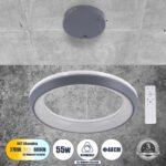 GLOBOSTAR® MELINA 61045 Μοντέρνο Κρεμαστό Φωτιστικό Οροφής LED 55W 6376lm 120° AC 220-240V IP20 Ρυθμιζόμενο Λευκό CCT με Χειριστήριο από 2700K έως 6000K Dimmable - Lumileds SMD Chip - Γκρι & Λευκό - Μ48 x Π48 x Υ6.5cm - 3 Χρόνια Εγγύηση - Image 2