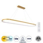 GLOBOSTAR® BOLIVAR 61274 Μοντέρνο Κρεμαστό Φωτιστικό Οροφής LED 54W 6210lm 360° AC 220-240V IP20 Ρυθμιζόμενο Λευκό CCT με Χειριστήριο από 2700K έως 6000K Dimmable - Lumileds SMD Chip - Χρυσό Βούρτσας - Μ120 x Π30 x Υ2cm - 3 Χρόνια Εγγύηση - Image 2