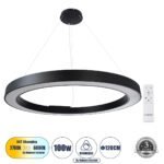 GLOBOSTAR® RA 61198 Μοντέρνο Κρεμαστό Φωτιστικό Οροφής LED 100W 11020lm 120° AC 220-240V IP20 Ρυθμιζόμενο Λευκό CCT με Χειριστήριο από 2700K έως 6000K Dimmable - Lumileds SMD Chip - Μαύρο Ματ - Μ120 x Π120 x Υ8cm - 3 Χρόνια Εγγύηση - Image 2