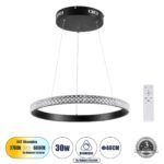 GLOBOSTAR® DIAMOND 61128 Μοντέρνο Κρεμαστό Φωτιστικό Οροφής LED 30W 3513lm 360° AC 220-240V IP20 Ρυθμιζόμενο Λευκό CCT με Χειριστήριο από 2700K έως 6000K Dimmable - Lumileds SMD Chip - Μαύρο Ματ - Μ40 x Π40 x Υ3cm - 3 Χρόνια Εγγύηση - Image 2