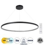 GLOBOSTAR® DIAMOND 61519 Μοντέρνο Κρεμαστό Φωτιστικό Οροφής LED 75W 8400lm 360° AC 220-240V IP20 Ρυθμιζόμενο Λευκό CCT με Χειριστήριο από 2700K έως 6000K Dimmable - Lumileds SMD Chip - Μαύρο Ματ - Μ100 x Π100 x Υ90cm - 3 Χρόνια Εγγύηση - Image 2