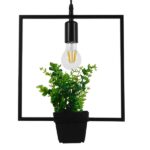 GLOBOSTAR® FLOWERPOT 10001211 Μοντέρνο Κρεμαστό Φωτιστικό Οροφής με Ντουί 1 x E27 AC 220-240V IP20 - Μαύρο & Πράσινο - Μ30 x Π30 x Υ30cm - Image 2