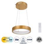 GLOBOSTAR® NEMESIS 61154 Μοντέρνο Κρεμαστό Φωτιστικό Οροφής LED 20W 2356lm 360° AC 220-240V IP20 Ρυθμιζόμενο Λευκό CCT με Χειριστήριο από 2700K έως 6000K Dimmable - Lumileds SMD Chip - Χρυσό Βούρτσας - Μ25 x Π25 x Υ4cm - 3 Χρόνια Εγγύηση - Image 2