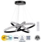 GLOBOSTAR® DIAMOND TRIO 61136-DECO Μοντέρνο Κρεμαστό Φωτιστικό Οροφής LED 100W 12123lm 360° AC 220-240V IP20 Ρυθμιζόμενο Λευκό CCT με Χειριστήριο από 2700K έως 6000K Dimmable - Lumileds SMD Chip - Μαύρο Ματ - Μ90 x Π90 x Υ90cm - 3 Χρόνια Εγγύηση - Image 2