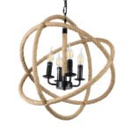 GLOBOSTAR® VITRUVIAN 01141 Boho Κρεμαστό Φωτιστικό Οροφής με Ντουί 4 x E14 AC 220-240V IP20 - Μαύρο & Μπεζ - Μ53 x Π53 x Υ53cm - Image 2