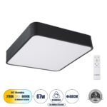 GLOBOSTAR® KAMALA 61206-S Μοντέρνο Φωτιστικό Οροφής LED 67W 7370lm 120° AC 220-240V IP20 Ρυθμιζόμενο Λευκό CCT με Χειριστήριο από 2700K έως 6000K Dimmable - Lumileds SMD Chip - Μαύρο Ματ - Μ40 x Π40 x Υ8cm - 3 Χρόνια Εγγύηση - Image 2