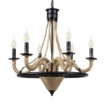 GLOBOSTAR® PENNSYLVANIA 00541 Vintage Κρεμαστό Φωτιστικό Οροφής με Ντουί 6 x E14 AC 220-240V IP20 - Μαύρο & Μπεζ - Μ64 x Π64 x Υ63cm - Image 2