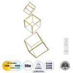 GLOBOSTAR® KIBOO-TRIO 60932 Μοντέρνο Κρεμαστό Φωτιστικό Οροφής LED 90W 10350lm 360° AC 220-240V IP20 Ρυθμιζόμενο Λευκό CCT με Χειριστήριο από 2700K έως 6000K Dimmable - Lumileds SMD Chip - Χρυσό - Μ60 x Π60 x Υ80cm - 3 Χρόνια Εγγύηση - Image 2