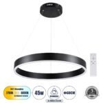 GLOBOSTAR® VENOM 61176 Μοντέρνο Κρεμαστό Φωτιστικό Οροφής LED 45W 5269lm 120° AC 220-240V IP20 Ρυθμιζόμενο Λευκό CCT με Χειριστήριο από 2700K έως 6000K Dimmable - Lumileds SMD Chip - Μαύρο Ματ - Μ60 x Π60 x Υ6.5cm - 3 Χρόνια Εγγύηση - Image 2