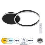 GLOBOSTAR® VENOM 61117 Μοντέρνο Φωτιστικό Οροφής LED 45W 5445lm 360° AC 220-240V IP20 Ρυθμιζόμενο Λευκό CCT με Χειριστήριο από 2700K έως 6000K Dimmable - Lumileds SMD Chip - Μαύρο Ματ - Μ60 x Π40 x Υ7.5cm - 3 Χρόνια Εγγύηση - Image 2