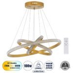 GLOBOSTAR® DIAMOND TRIO 61137-DECO Μοντέρνο Κρεμαστό Φωτιστικό Οροφής LED 100W 12123lm 360° AC 220-240V IP20 Ρυθμιζόμενο Λευκό CCT με Χειριστήριο από 2700K έως 6000K Dimmable - Lumileds SMD Chip - Χρυσό Βούρτσας - Μ60 x Π60 x Υ60cm - 3 Χρόνια Εγγύηση - Image 2