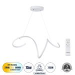 GLOBOSTAR® SPIRALE 61284 Μοντέρνο Κρεμαστό Φωτιστικό Οροφής LED 75W 8400lm 300° AC 220-240V IP20 Ρυθμιζόμενο Λευκό CCT με Χειριστήριο από 2700K έως 6000K Dimmable - Lumileds SMD Chip - Λευκό Ματ - Μ72 x Π25 x Υ30cm - 3 Χρόνια Εγγύηση - Image 2