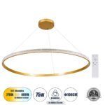 GLOBOSTAR® DIAMOND 61135 Μοντέρνο Κρεμαστό Φωτιστικό Οροφής LED 75W 8743lm 360° AC 220-240V IP20 Ρυθμιζόμενο Λευκό CCT με Χειριστήριο από 2700K έως 6000K Dimmable - Lumileds SMD Chip - Χρυσό Βούρτσας - Μ100 x Π100 x Υ3cm - 3 Χρόνια Εγγύηση - Image 2