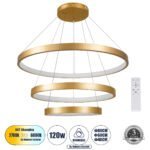 GLOBOSTAR® NEMESIS TRIO 61172 Μοντέρνο Κρεμαστό Φωτιστικό Οροφής LED 120W 14723lm 360° AC 220-240V IP20 Ρυθμιζόμενο Λευκό CCT με Χειριστήριο από 2700K έως 6000K Dimmable - Lumileds SMD Chip - Χρυσό Βούρτσας - Μ80 x Π80 x Υ80cm - 3 Χρόνια Εγγύηση - Image 2