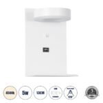 GLOBOSTAR® CROWN 61371 Μοντέρνο Φωτιστικό Τοίχου - Απλίκα Ξενοδοχείου Reading Light με Φορτιστή USB 3A LED 5W 550lm 120° AC 220-240V IP20 Φυσικό Λευκό 4500K - Bridgelux COB Chip & TÜV SÜD Driver - Λευκό Ματ - Μ15 x Π15 x Υ23cm - 3 Χρόνια Εγγύηση - Image 2