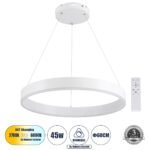 GLOBOSTAR® VENOM 61177 Μοντέρνο Κρεμαστό Φωτιστικό Οροφής LED 45W 5269lm 120° AC 220-240V IP20 Ρυθμιζόμενο Λευκό CCT με Χειριστήριο από 2700K έως 6000K Dimmable - Lumileds SMD Chip - Λευκό Ματ - Μ60 x Π60 x Υ6.5cm - 3 Χρόνια Εγγύηση - Image 2