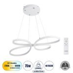 GLOBOSTAR® BUTTERFLY 61392 Μοντέρνο Κρεμαστό Φωτιστικό Οροφής LED 75W 8400lm 300° AC 220-240V IP20 Ρυθμιζόμενο Λευκό CCT με Χειριστήριο από 2700K έως 6000K Dimmable - Lumileds SMD Chip - Λευκό Ματ - Μ70 x Π55 x Υ4cm - 3 Χρόνια Εγγύηση - Image 2