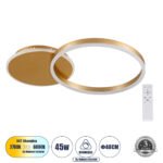 GLOBOSTAR® VENOM 61119 Μοντέρνο Φωτιστικό Οροφής LED 45W 5445lm 360° AC 220-240V IP20 Ρυθμιζόμενο Λευκό CCT με Χειριστήριο από 2700K έως 6000K Dimmable - Lumileds SMD Chip - Χρυσό Βούρτσας - Μ60 x Π40 x Υ7.5cm - 3 Χρόνια Εγγύηση - Image 2