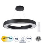 GLOBOSTAR® RA 61196 Μοντέρνο Κρεμαστό Φωτιστικό Οροφής LED 75W 8250lm 120° AC 220-240V IP20 Ρυθμιζόμενο Λευκό CCT με Χειριστήριο από 2700K έως 6000K Dimmable - Lumileds SMD Chip - Μαύρο Ματ - Μ80 x Π80 x Υ8cm - 3 Χρόνια Εγγύηση - Image 2