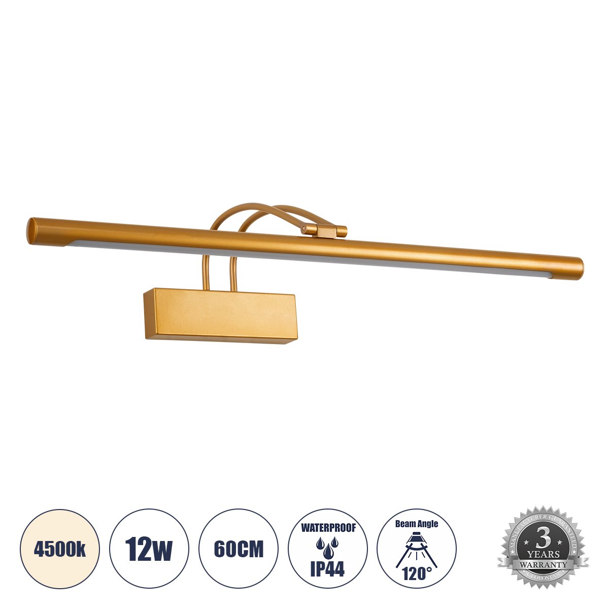 60427_0 GLOBOSTAR® LAURA 60427 Μοντέρνο Φωτιστικό Τοίχου - Απλίκα Καθρέπτη Μπάνιου LED 12W 1400lm 120° AC 220-240V IP44 Φυσικό Λευκό 4500K - Lumileds SMD Chip & TÜV SÜD Driver - Χάλκινο - Μ60 x Π27 x Υ13cm - 3 Χρόνια Εγγύηση - Image 1