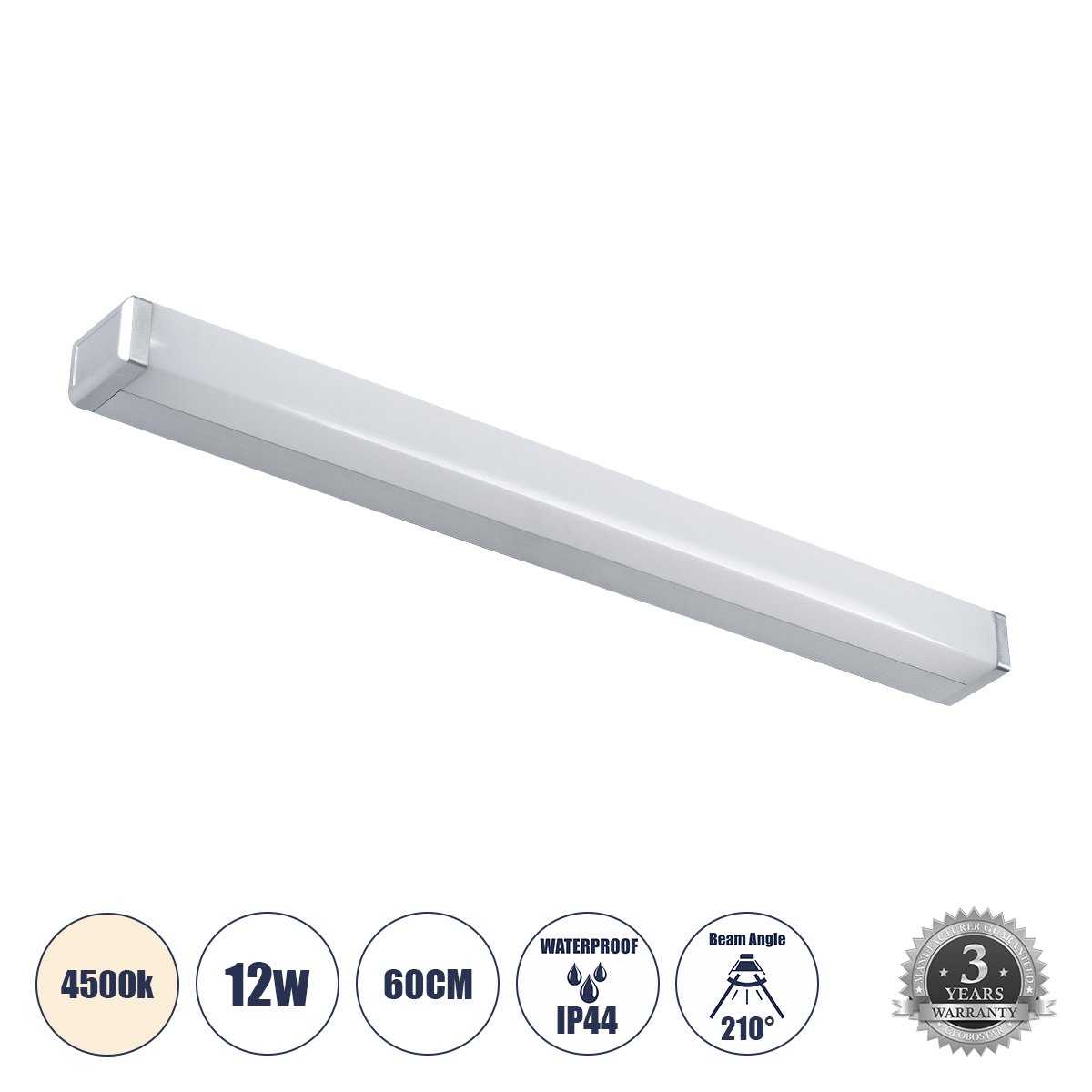 60442_0 GLOBOSTAR® RENATA 60442 Μοντέρνο Φωτιστικό Τοίχου - Απλίκα Καθρέπτη Μπάνιου LED 12W 1400lm 180° AC 220-240V IP44 Φυσικό Λευκό 4500K - Lumileds SMD Chip & TÜV SÜD Driver - Νίκελ Χρώμιο - Μ60 x Π4 x Υ5.5cm - 3 Χρόνια Εγγύηση - Image 1