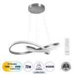 GLOBOSTAR® DEXTER 60498 Μοντέρνο Κρεμαστό Φωτιστικό Οροφής LED 72W 8064lm 300° AC 220-240V IP20 Ρυθμιζόμενο Λευκό CCT με Χειριστήριο από 2700K έως 6000K Dimmable - Lumileds SMD Chip - Νίκελ Βούρτσας - Μ56 x Π56 x Υ14cm - 3 Χρόνια Εγγύηση