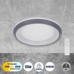 GLOBOSTAR® MELINA 61042 Μοντέρνο Φωτιστικό Οροφής LED 55W 6376lm 120° AC 220-240V IP20 Ρυθμιζόμενο Λευκό CCT με Χειριστήριο από 2700K έως 6000K Dimmable - Lumileds SMD Chip - Γκρι - Μ48 x Π48 x Υ9cm - 3 Χρόνια Εγγύηση
