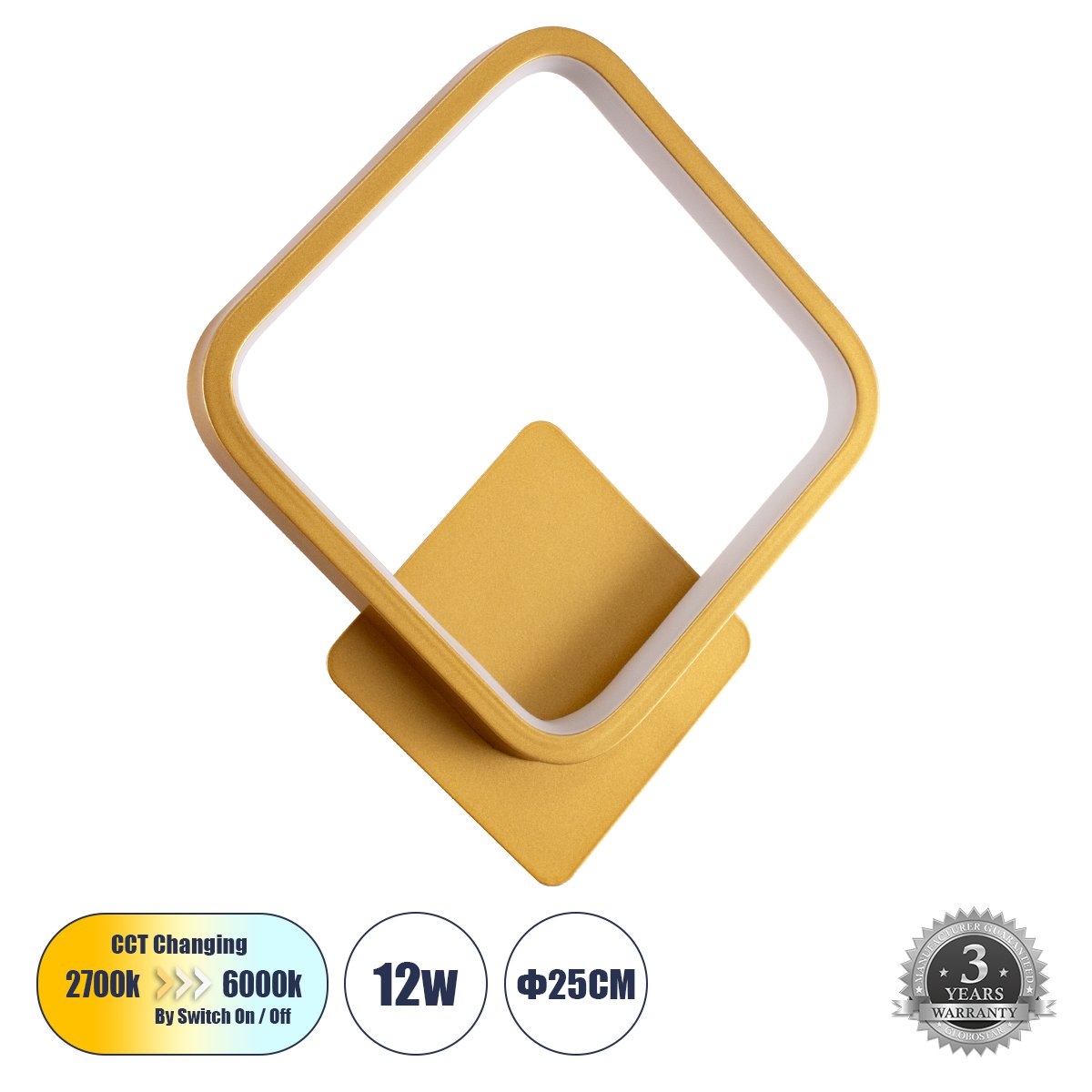 61081_0 GLOBOSTAR® LENA 61081 Μοντέρνο Φωτιστικό Τοίχου - Απλίκα LED 12W 1440lm 300° AC 220-240V IP20 Ρυθμιζόμενο Λευκό CCT με On/Off 2700K/4500K/6000K - Lumileds SMD Chip - Χρυσό Βούρτσας - Μ25 x Π5.5 x Υ29.5cm - 3 Χρόνια Εγγύηση - Image 1