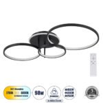 GLOBOSTAR® NEMESIS 61108 Μοντέρνο Φωτιστικό Οροφής LED 98W 11858lm 360° AC 220-240V IP20 Ρυθμιζόμενο Λευκό CCT με Χειριστήριο από 2700K έως 6000K Dimmable - Lumileds SMD Chip - Μαύρο Ματ - Μ89 x Π60 x Υ19cm - 3 Χρόνια Εγγύηση