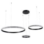 GLOBOSTAR® DIAMOND TRIO 61142 Μοντέρνο Κρεμαστό Φωτιστικό Οροφής LED 100W 12123lm 360° AC 220-240V IP20 Ρυθμιζόμενο Λευκό CCT με Χειριστήριο από 2700K έως 6000K Dimmable - Lumileds SMD Chip - Μαυρό Ματ - Μ110 x Π110 x Υ60cm - 3 Χρόνια Εγγύηση - Image 3