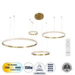 GLOBOSTAR® DIAMOND TETRA 61149 Μοντέρνο Κρεμαστό Φωτιστικό Οροφής LED 150W 18379lm 360° AC 220-240V IP20 Ρυθμιζόμενο Λευκό CCT με Χειριστήριο από 2700K έως 6000K Dimmable - Lumileds SMD Chip - Χρυσό Βούρτσας - Μ150 x Π150 x Υ60cm - 3 Χρόνια Εγγύηση