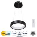 GLOBOSTAR® NEMESIS 61152 Μοντέρνο Κρεμαστό Φωτιστικό Οροφής LED 20W 2356lm 360° AC 220-240V IP20 Ρυθμιζόμενο Λευκό CCT με Χειριστήριο από 2700K έως 6000K Dimmable - Lumileds SMD Chip - Μαυρό Ματ - Μ25 x Π25 x Υ4cm - 3 Χρόνια Εγγύηση