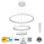 GLOBOSTAR® NEMESIS TRIO 61168 Μοντέρνο Κρεμαστό Φωτιστικό Οροφής LED 100W 12123lm 360° AC 220-240V IP20 Ρυθμιζόμενο Λευκό CCT με Χειριστήριο από 2700K έως 6000K Dimmable - Lumileds SMD Chip - Λευκό Ματ - Μ60 x Π60 x Υ60cm - 3 Χρόνια Εγγύηση