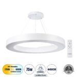 GLOBOSTAR® RA 61197 Μοντέρνο Κρεμαστό Φωτιστικό Οροφής LED 75W 8250lm 120° AC 220-240V IP20 Ρυθμιζόμενο Λευκό CCT με Χειριστήριο από 2700K έως 6000K Dimmable - Lumileds SMD Chip - Λευκό Ματ - Μ80 x Π80 x Υ8cm - 3 Χρόνια Εγγύηση