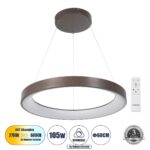 GLOBOSTAR® SALEM 61248 Μοντέρνο Κρεμαστό Φωτιστικό Οροφής LED 105W 12075lm 120° AC 220-240V IP20 Ρυθμιζόμενο Λευκό CCT με Χειριστήριο από 2700K έως 6000K Dimmable - Lumileds SMD Chip - Καφέ Ματ - Μ60 x Π60 x Υ7cm - 3 Χρόνια Εγγύηση