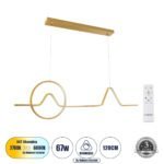 GLOBOSTAR® WINDY 61293 Μοντέρνο Κρεμαστό Φωτιστικό Οροφής LED 67W 7504lm 300° AC 220-240V IP20 Ρυθμιζόμενο Λευκό CCT με Χειριστήριο από 2700K έως 6000K Dimmable - Lumileds SMD Chip - Χρυσό Βούρτσας - Μ120 x Π4 x Υ30cm - 3 Χρόνια Εγγύηση