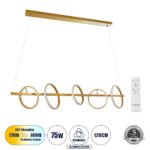 GLOBOSTAR® CIRCOLARE 61322 Μοντέρνο Κρεμαστό Φωτιστικό Οροφής LED 75W 8400lm 360° AC 220-240V IP20 Ρυθμιζόμενο Λευκό CCT με Χειριστήριο από 2700K έως 6000K Dimmable - Lumileds SMD Chip - Χρυσό - Μ120 x Π25 x Υ25cm - 3 Χρόνια Εγγύηση