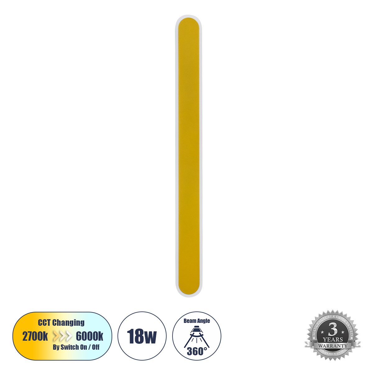 61348_0 GLOBOSTAR® HOUSTON 61348 Μοντέρνο Φωτιστικό Τοίχου - Απλίκα LED 18W 2160lm 360° AC 220-240V IP20 Ρυθμιζόμενο Λευκό CCT με On/Off 2700K/4500K/6000K - Lumileds SMD Chip - Χρυσό Βούρτσας - Μ6 x Π3 x Υ60cm - 3 Χρόνια Εγγύηση - Image 1