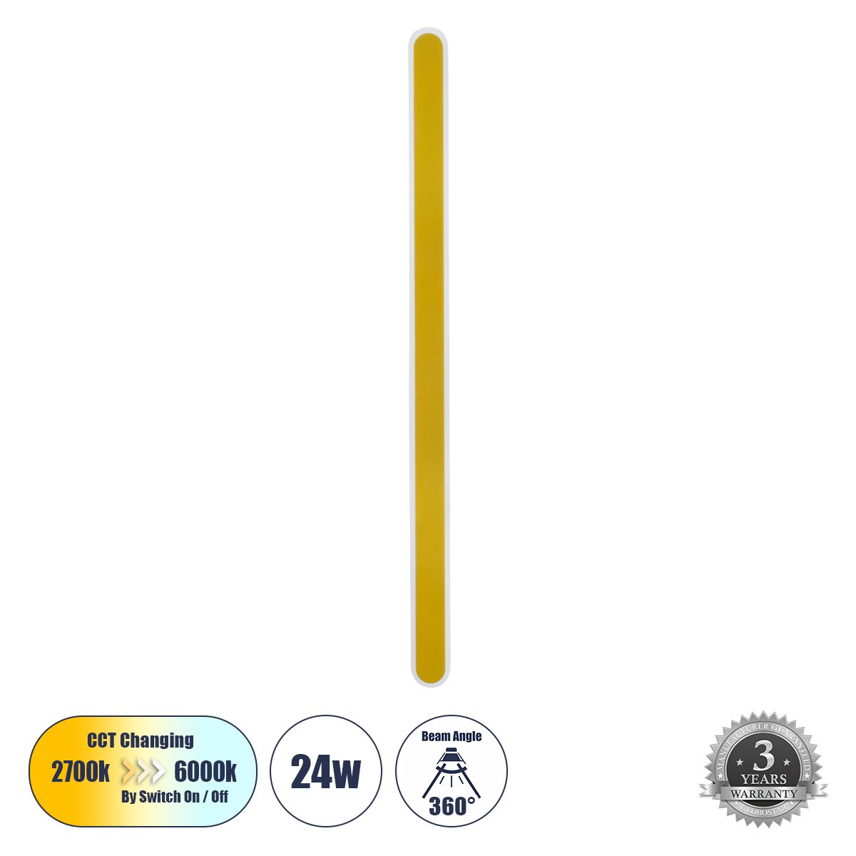 61350_0 GLOBOSTAR® HOUSTON 61350 Μοντέρνο Φωτιστικό Τοίχου - Απλίκα LED 24W 2880lm 360° AC 220-240V IP20 Ρυθμιζόμενο Λευκό CCT με On/Off 2700K/4500K/6000K - Lumileds SMD Chip - Χρυσό Βούρτσας - Μ6 x Π3 x Υ100cm - 3 Χρόνια Εγγύηση - Image 1