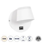 GLOBOSTAR® REGENCY 61374 Μοντέρνο Φωτιστικό Τοίχου - Απλίκα Ξενοδοχείου Reading Light με Φορτιστή USB 3A LED 8W 920lm 120° AC 220-240V IP20 Φυσικό Λευκό 4500K - Bridgelux SMD Chip & TÜV SÜD Driver - Λευκό Ματ - Μ12 x Π12 x Υ13cm - 3 Χρόνια Εγγύηση